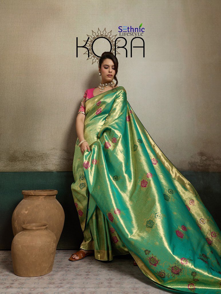 KORA BY SETHNIC 123001 TO 123004 SERIES TISSUE BANARASI SILK SAREES