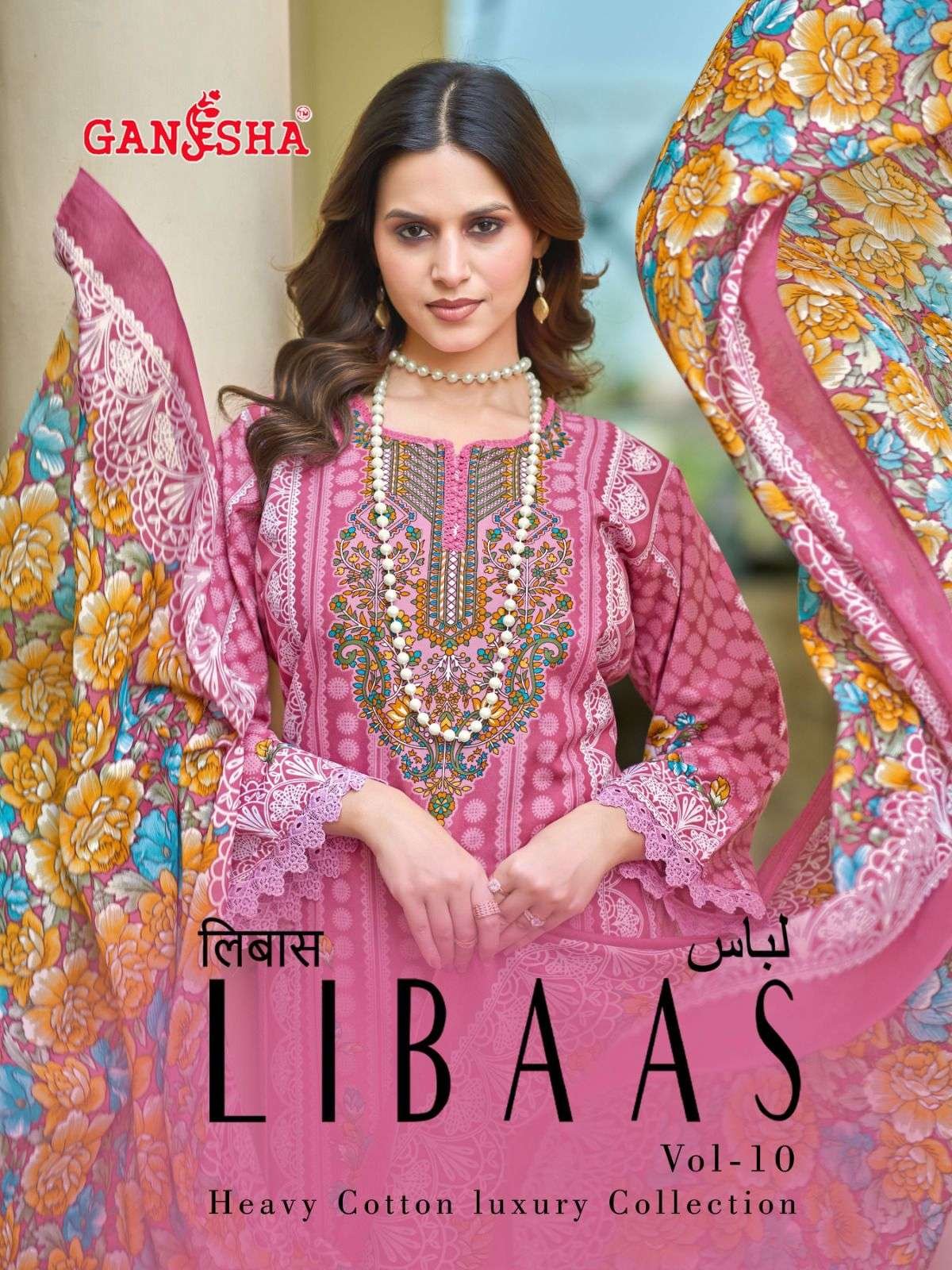 LIBAAS VOL-10 BY GANESHA 10008 TO 10015 SERIES COTTON PAKISTANI DRESSES