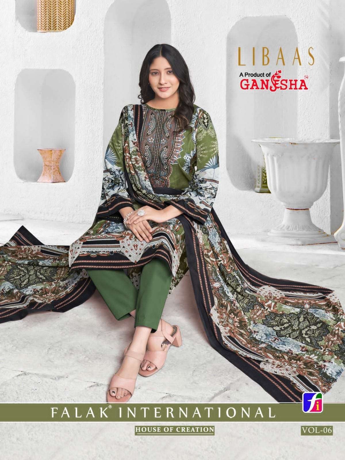 LIBAAS VOL-6 BY GANESHA 6003 TO 6010 SERIES COTTON PAKISTANI DRESSES