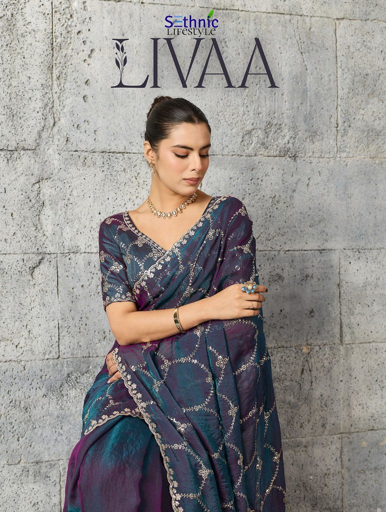 LIVAA BY SETHNIC 144001 TO 144004 SERIES GRAINY MOSS CHIFFON SAREES