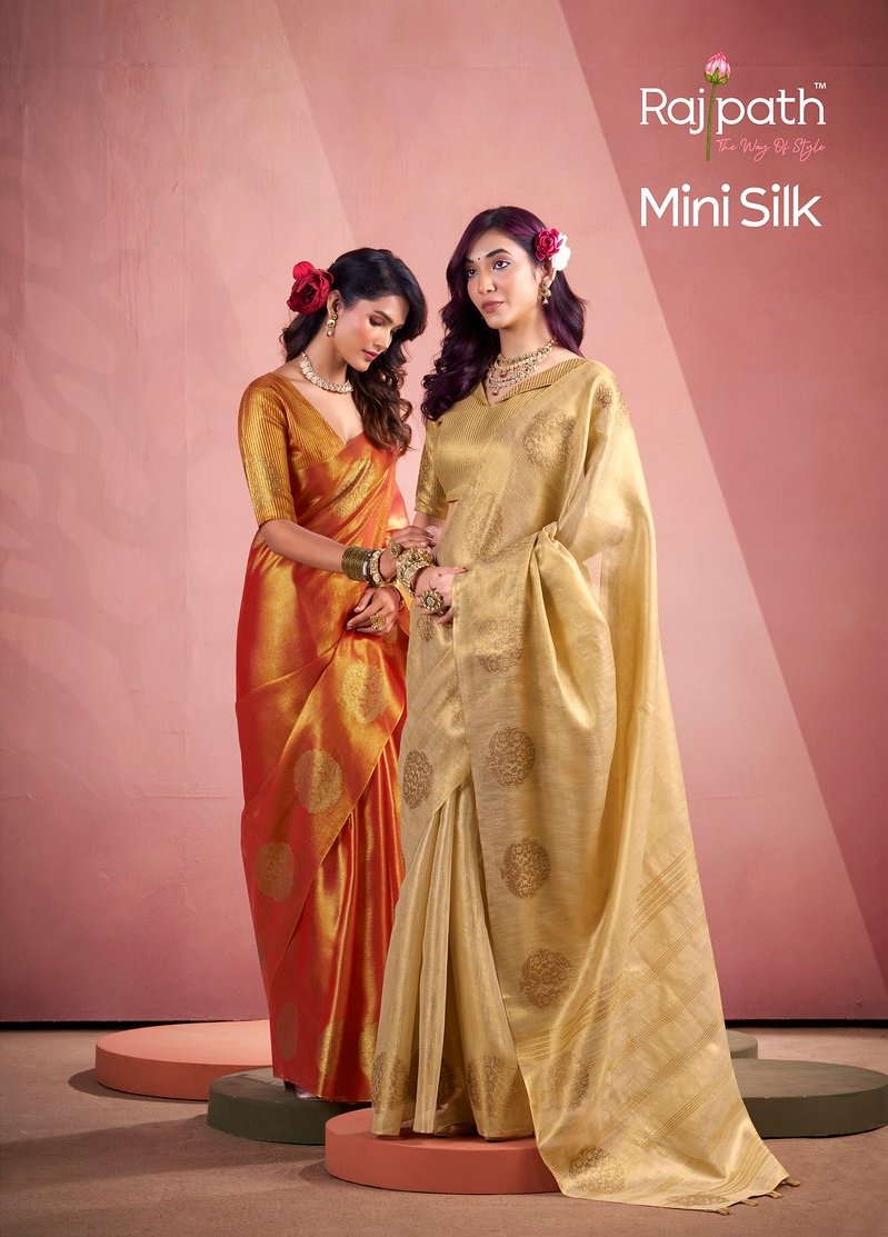 MINI SILK BY RAJPATH 474 TO 479 SERIES DESIGNER TISSUE SILK SAREES