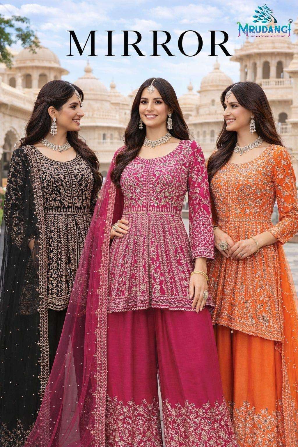 MIRROR BY MRUDANGI 828 TO 830 SERIES REAL CHINON STITCHED DRESSES