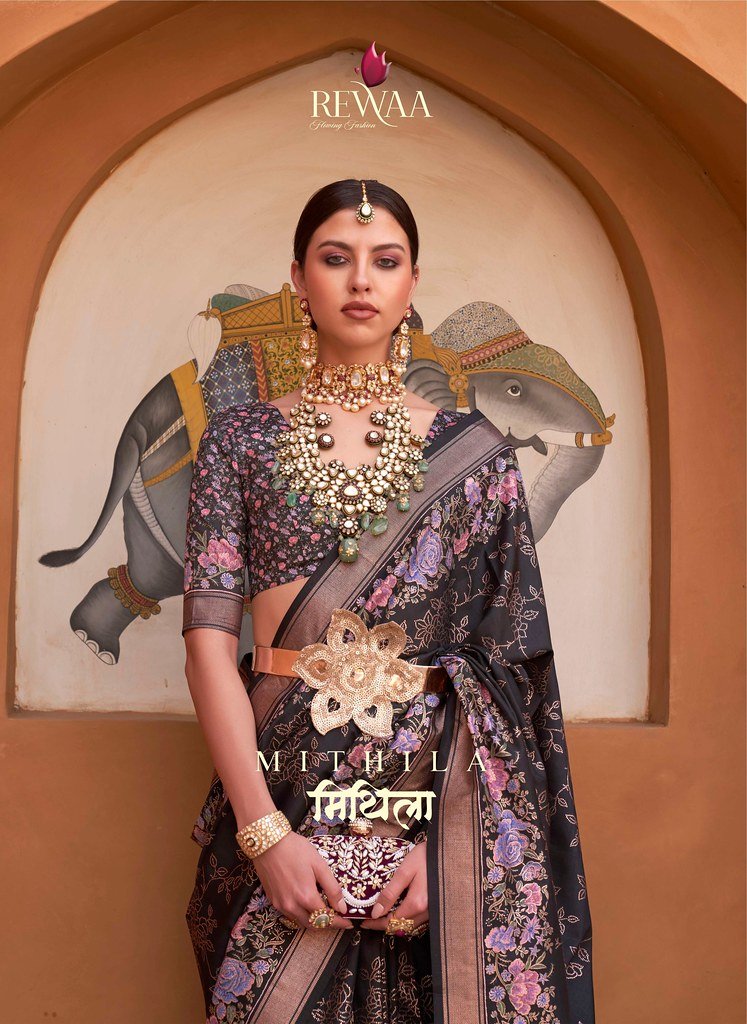 MITHILA BY REWAA 730 TO 742 SERIES FANCY PV SILK HB PRINTED SAREES