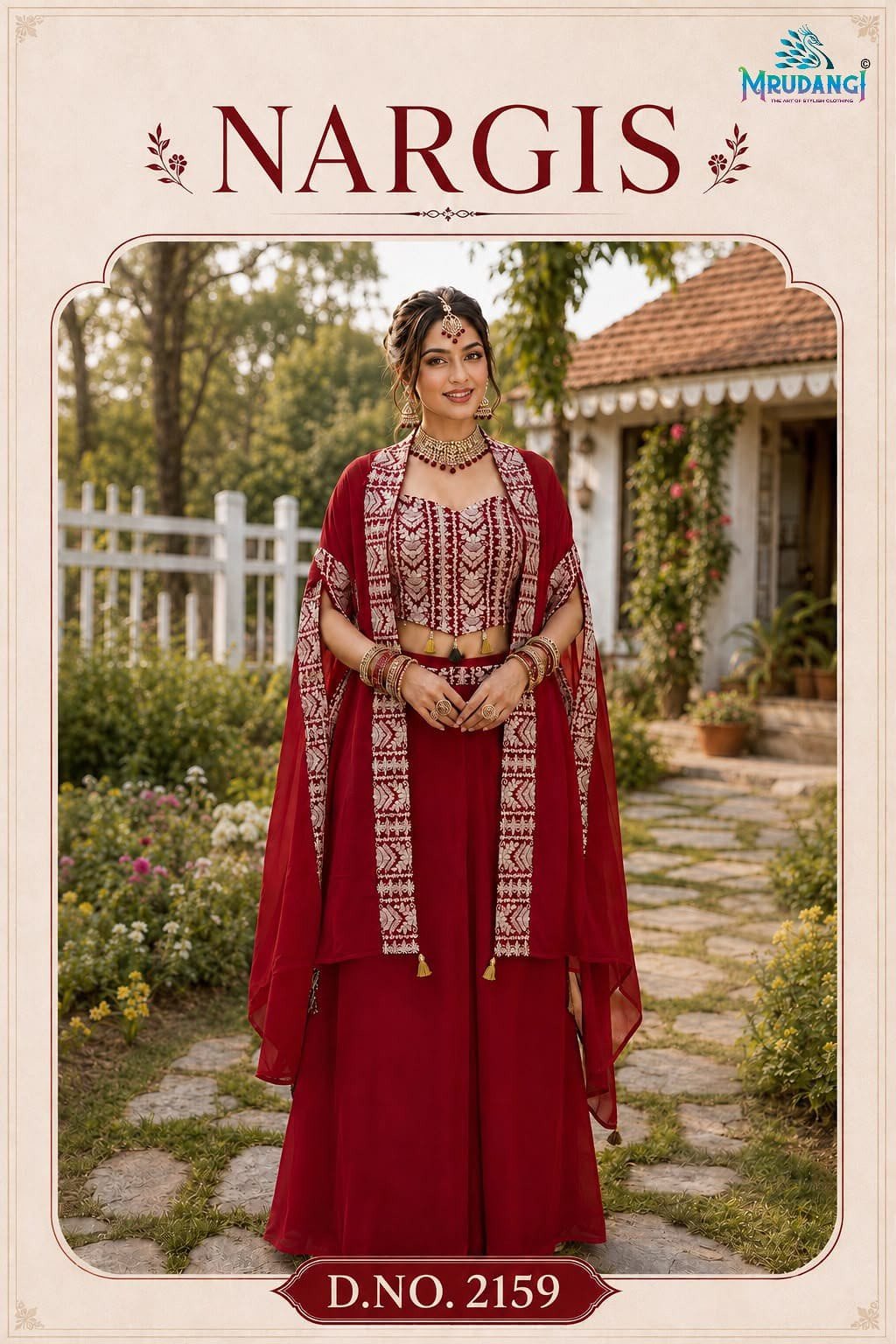 NARGIS BY MRUDANGI 2159 SERIES GEORGETTE TOP WITH SHRUG AND BOTTOM