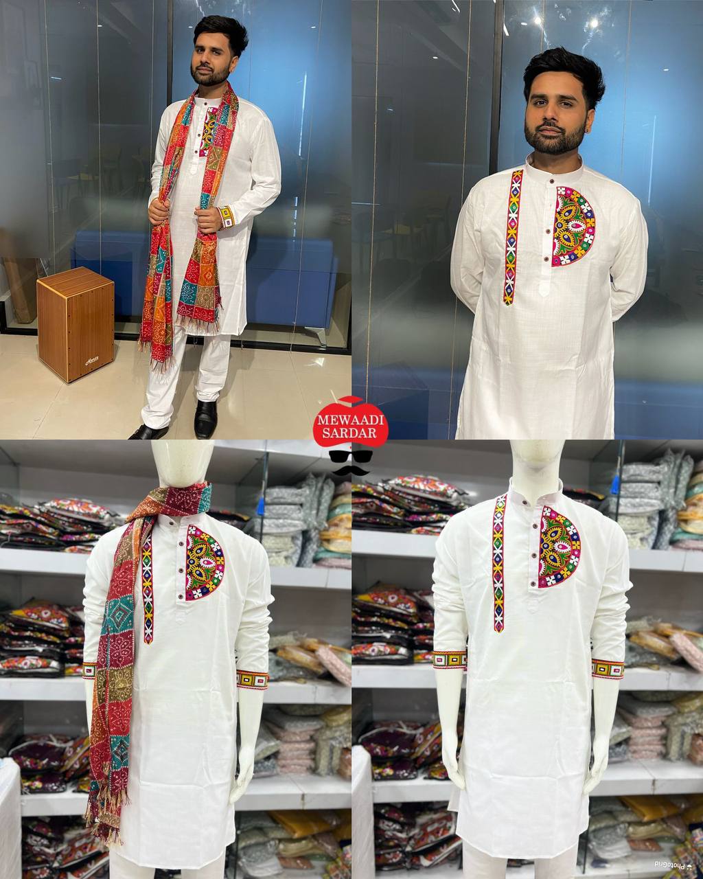 NAVRATRI MEN VOL-1 BY SUSWANI MENS COTTON KURTA WITH MUSLIN DUPATTA