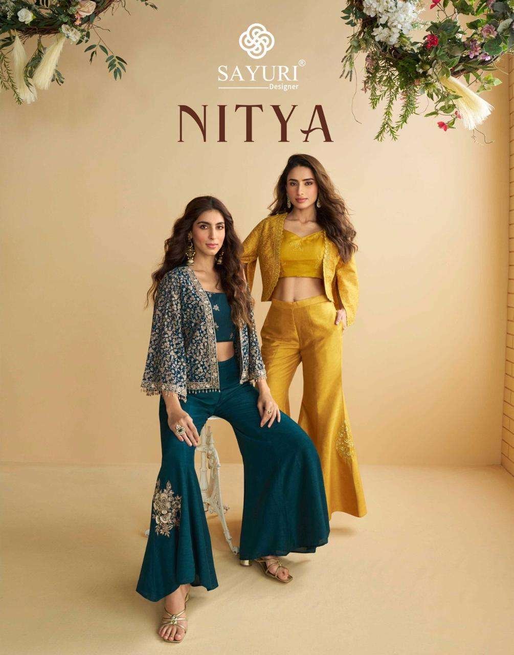 NITYA BY SAYURI 10077 TO 10079 SERIES JACKET WITH BLOUSE AND PALAZZO