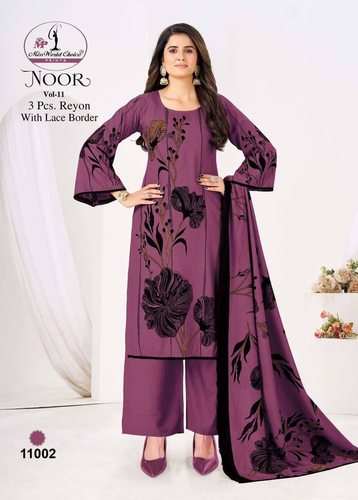NOOR VOL-11 BY MISS WORLD CHOICE 11001 TO 11005 SERIES RAYON DRESSES