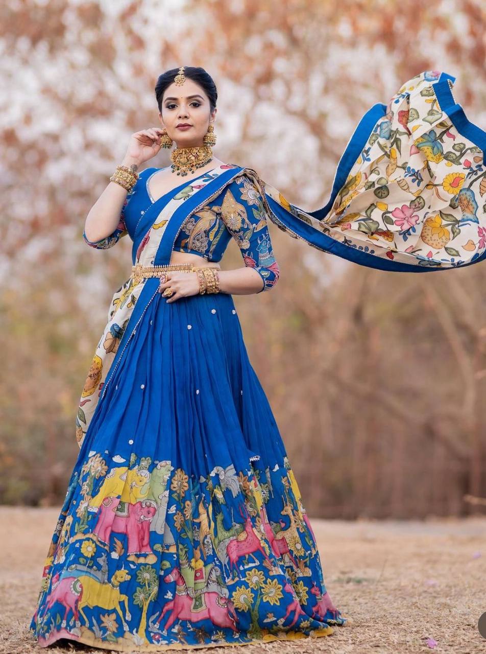 PC-357 BY SUSWANI CHENT CREPE KALAMKARI PRINT LEHENGA