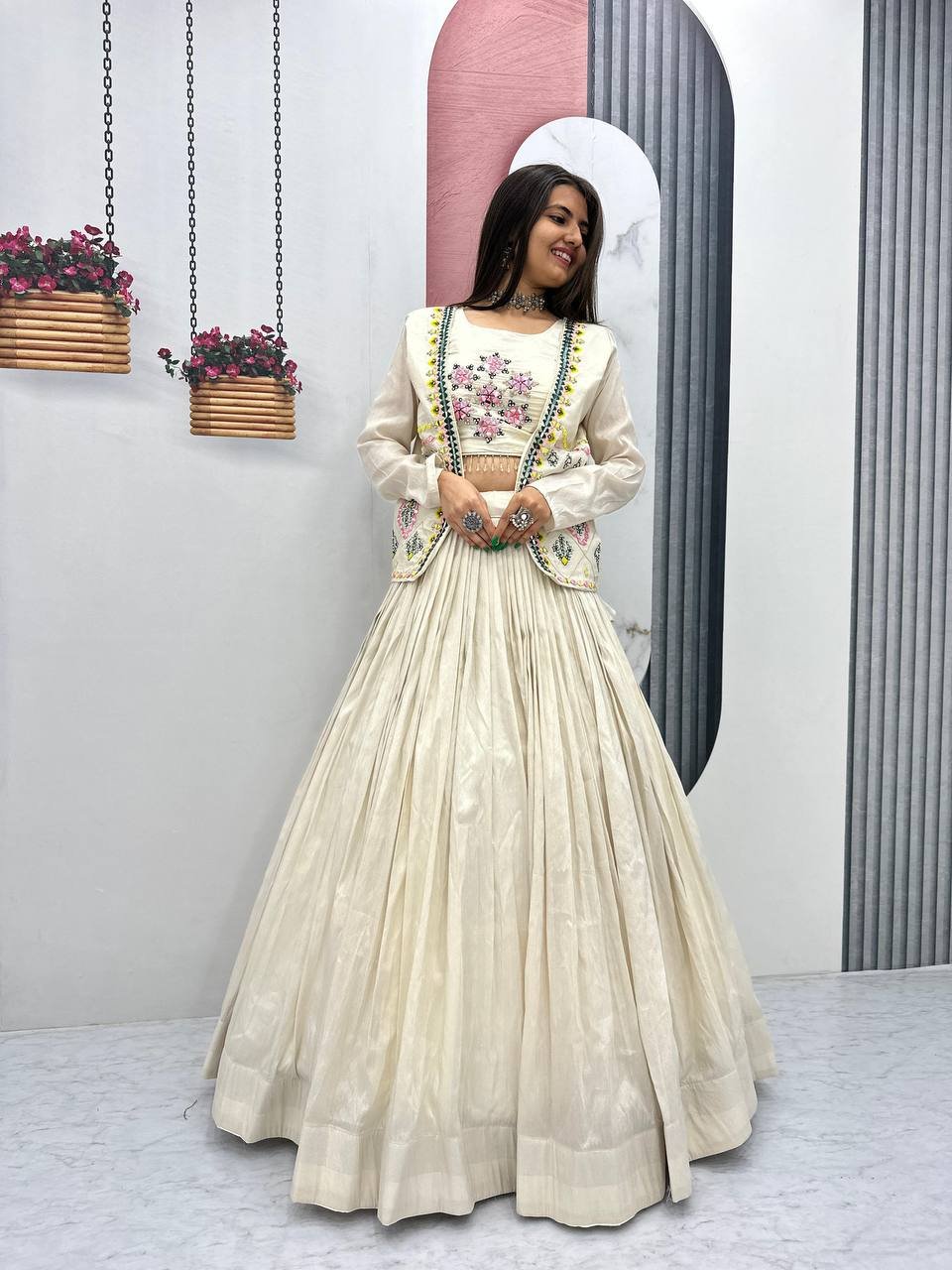 PC-522 BY SUSWANI FANCY DESIGNER PURE TISSUE SHIMMER JACKET LEHENGA