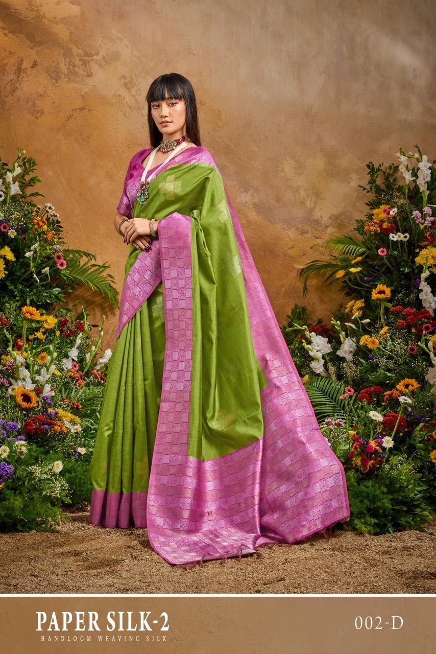 PAPER SILK 002 BY RAJTEX 002-A TO 002-F SERIES HANDLOOM WEAVING SAREES