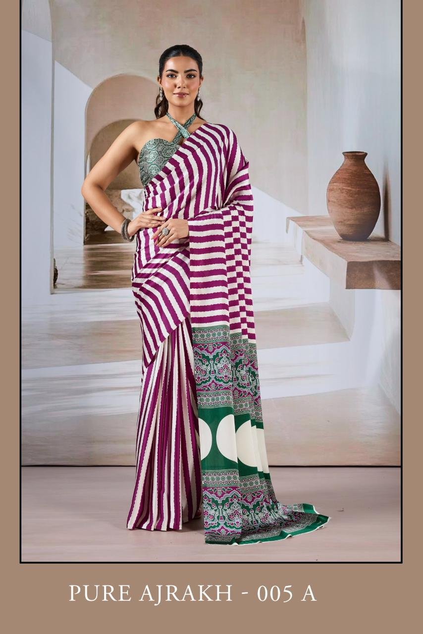 PURE AJRAKH 005 BY RAJTEX 005-A TO 005-F SERIES MODAL SATIN SAREES