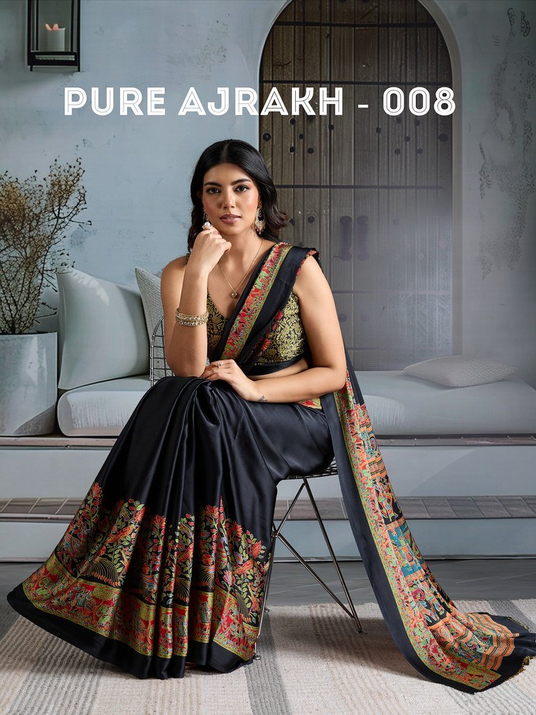 PURE AJRAKH 008 BY RAJTEX 008-A TO 008-F SERIES MODAL SATIN SAREES