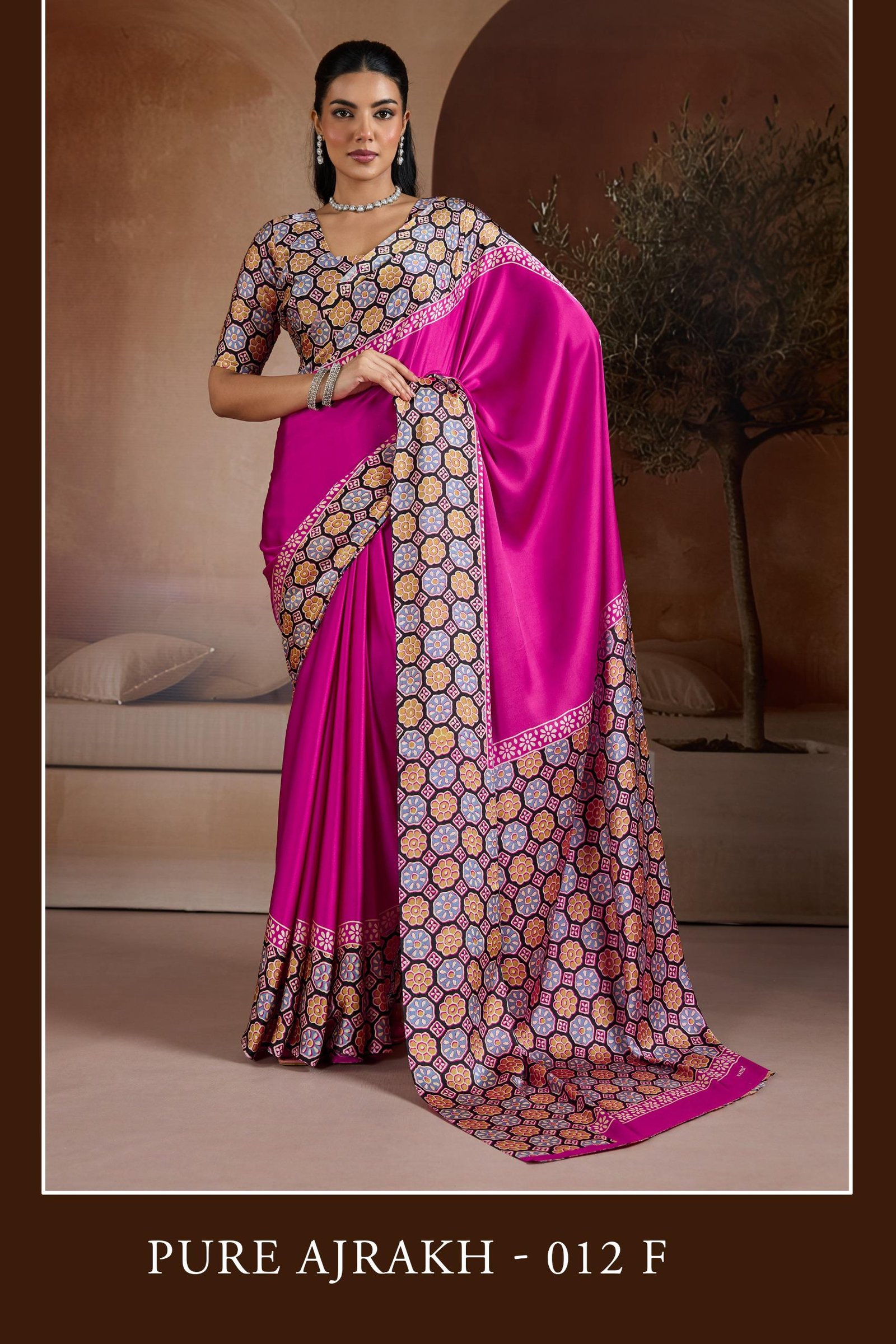 PURE AJRAKH 012 BY RAJTEX 012-A TO 012-F SERIES MODAL SATIN SAREES