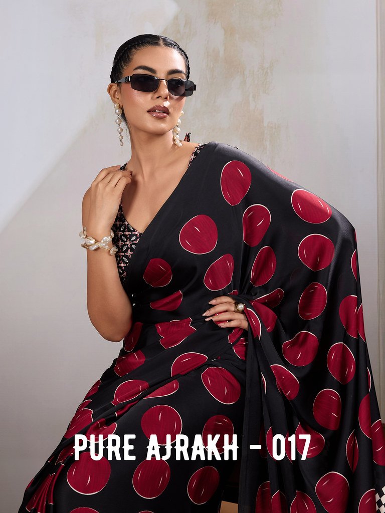 PURE AJRAKH 017 BY RAJTEX 017-A TO 017-F SERIES MODAL SATIN SAREES