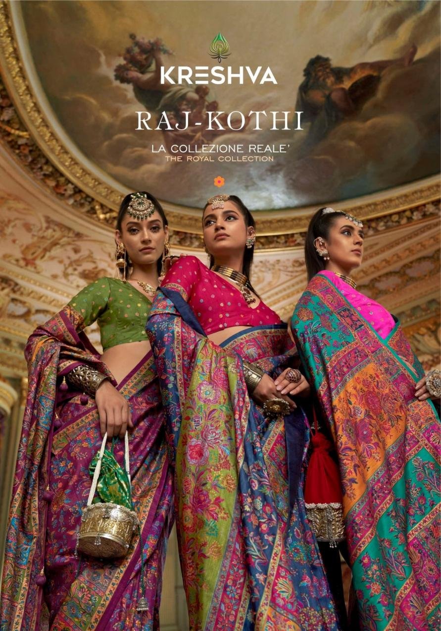 RAJ-KOTHI BY KRESHVA K-4348 TO K-4356 SERIES 801 PV SILK PRINT SAREES