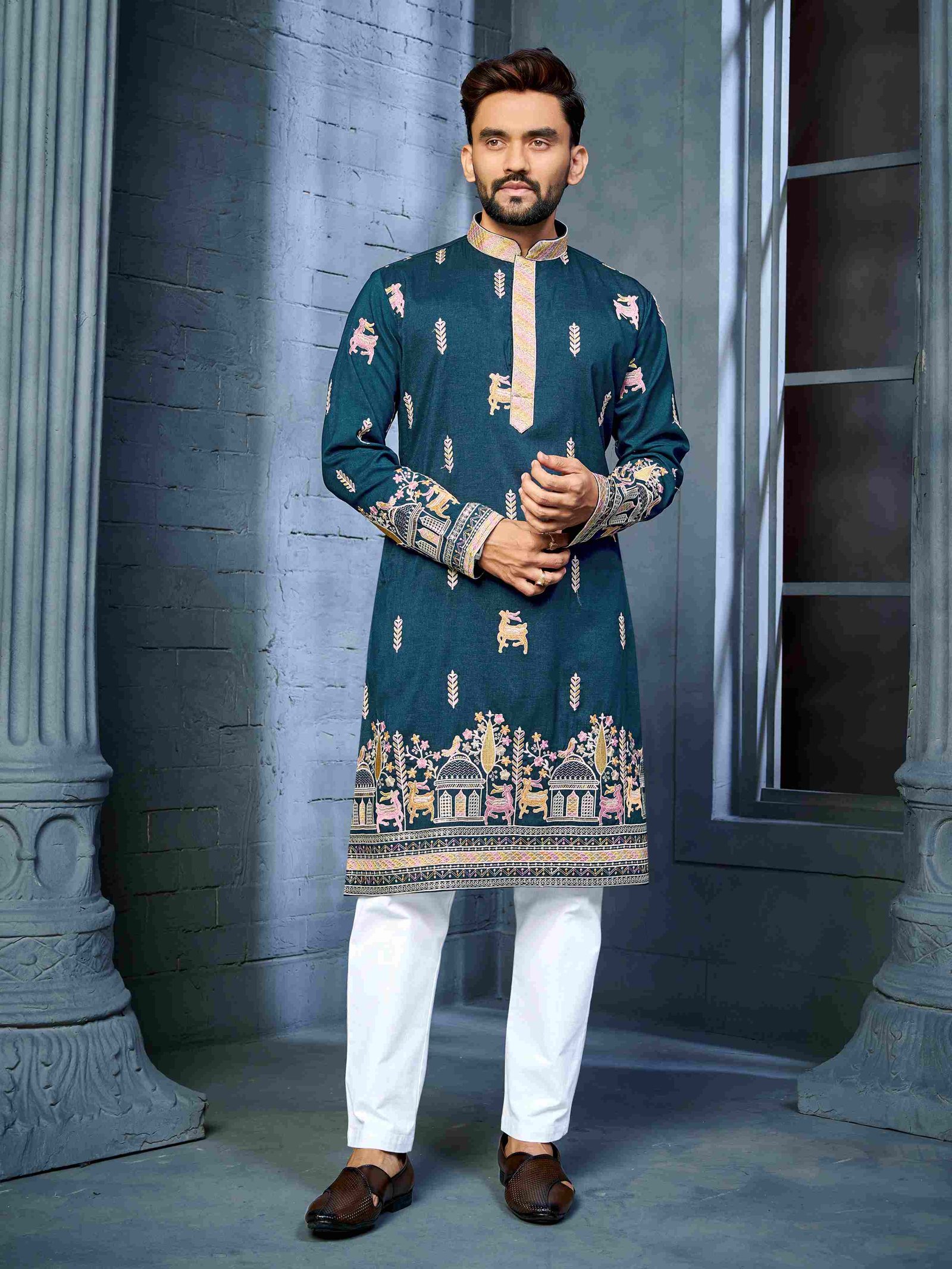 RIVAYAT BY SUSWANI FESTIVE SOFT SILK EMBROIDERED MENS KURTA PYJAMA