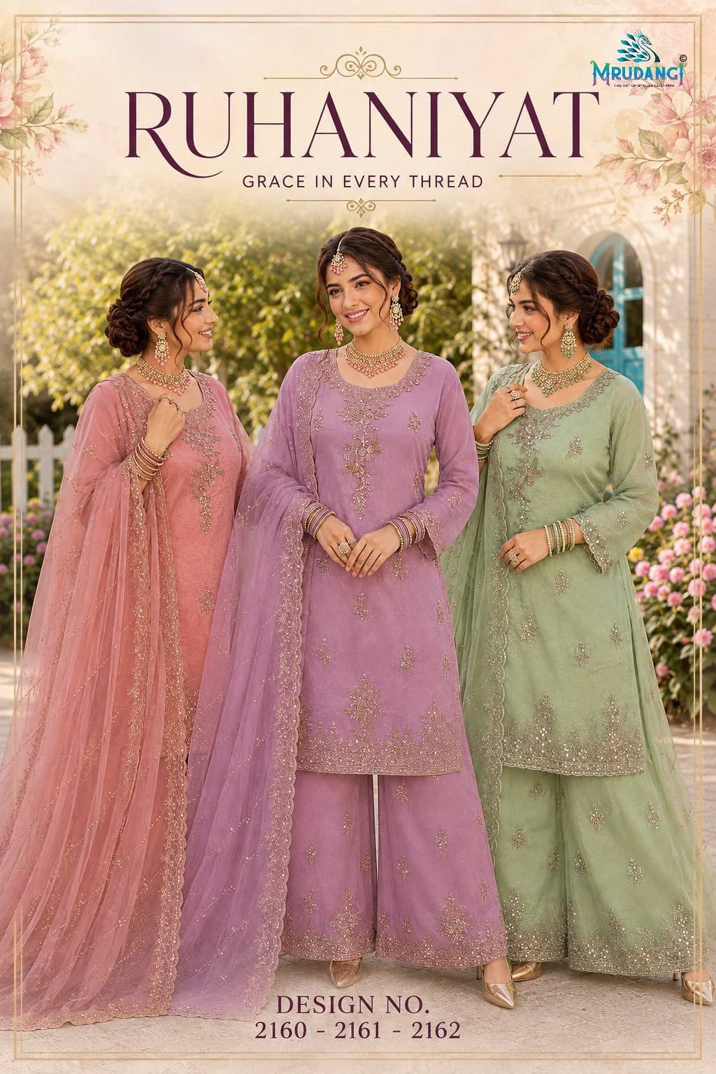 RUHANIYAT BY MRUDANGI 2160 TO 2162 SERIES ROSE GOLD STITCHED DRESSES