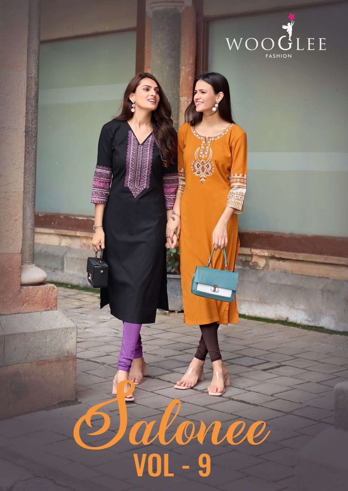 SALONEE VOL-9 BY WOOGLEE 3042 TO 3047 SERIES DESIGNER RAYON KURTIS