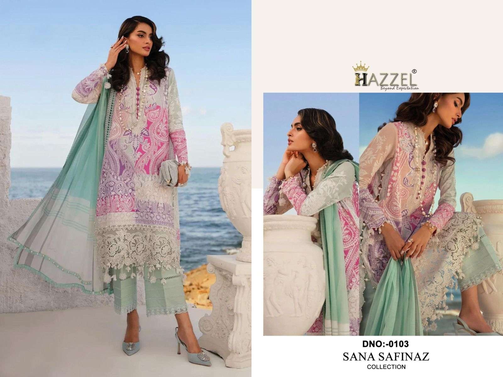 SANA SAFINAZ 0103 BY HAZZEL FANCY DESIGNER COTTON PAKISTANI DRESS