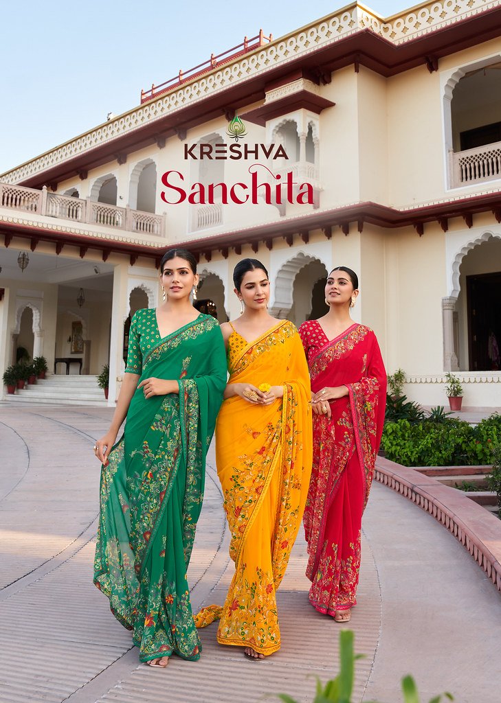SANCHITA BY KRESHVA K-2081 TO K-2084 SERIES DANI GEORGETTE PRINT SAREES