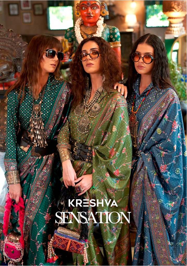 SENSATION BY KRESHVA K-4197 TO K-4202 SERIES PV SILK PRINT SAREES