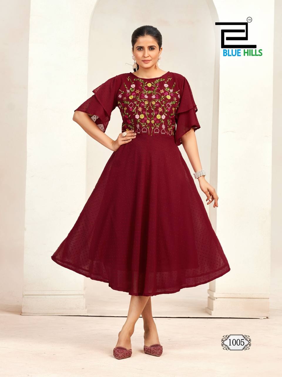 SENSATIONS BY BLUE HILLS FANCY DESIGNER HEAVY GEORGETTE BUTTI KURTIS