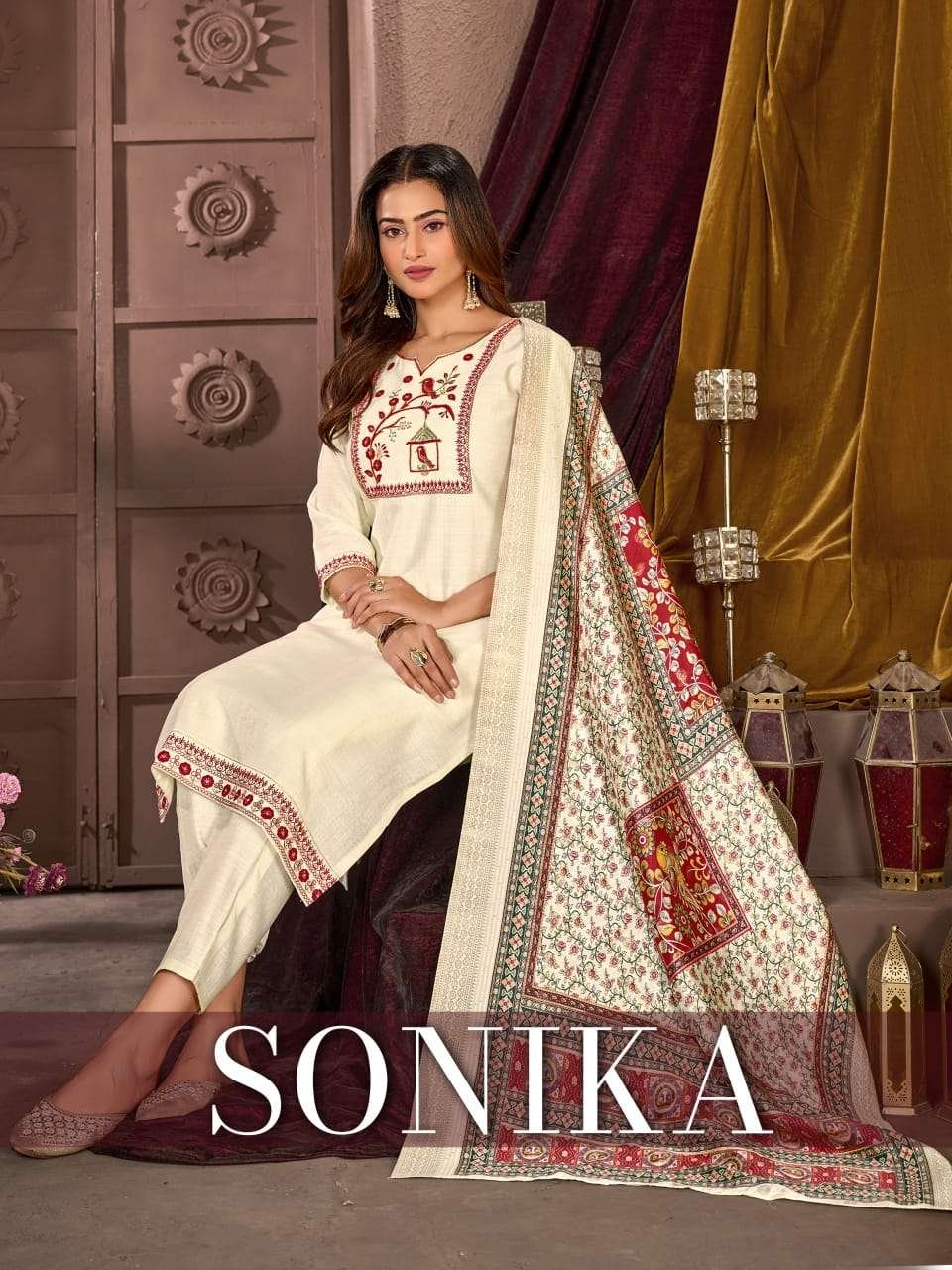 SONIKA BY MUKESH 1001 TO 1008 SERIES VATICAN SILK STITCHED DRESSES