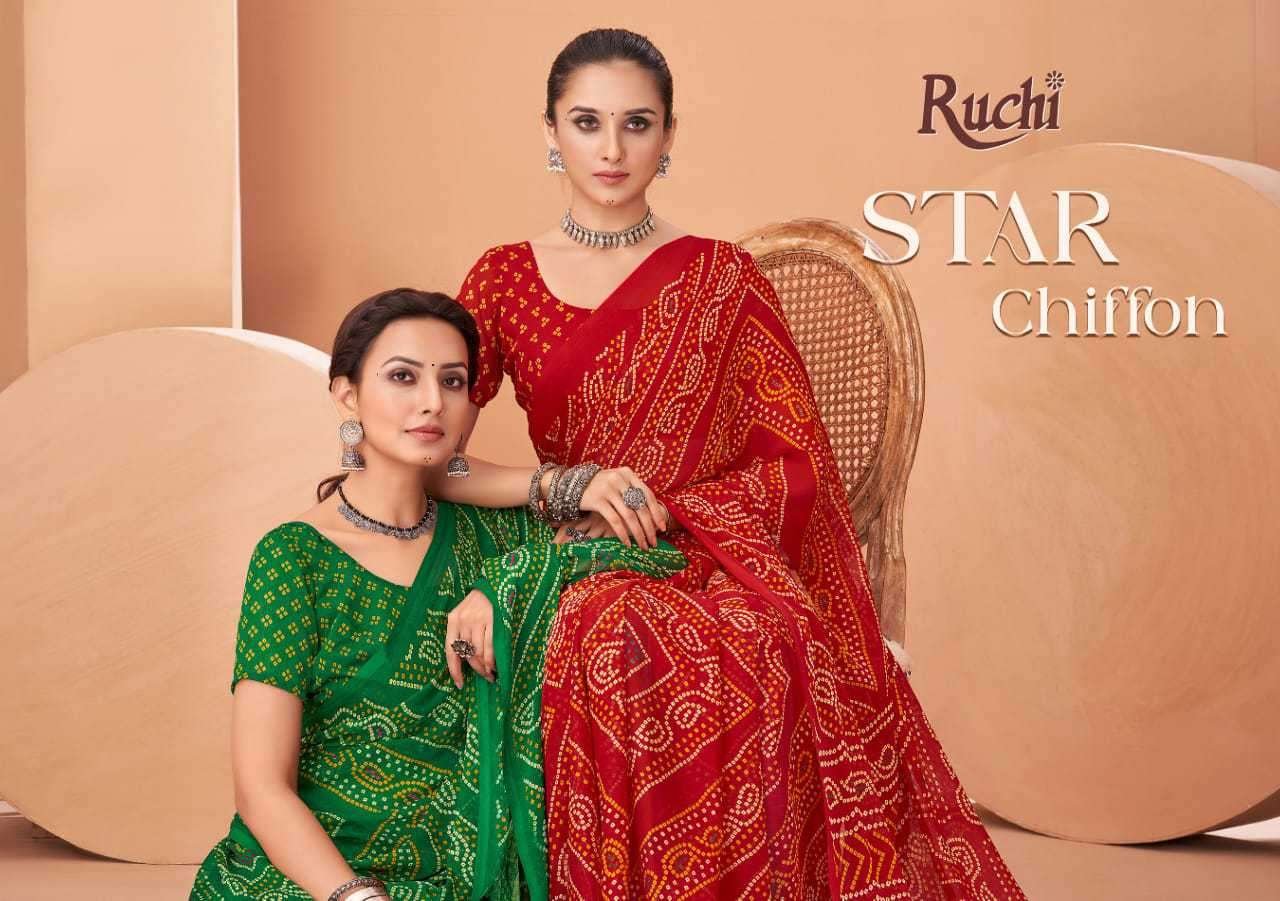 STAR CHIFFON VOL-195 BY RUCHI 42801-A TO 42803-D SERIES CHIFFON SAREES