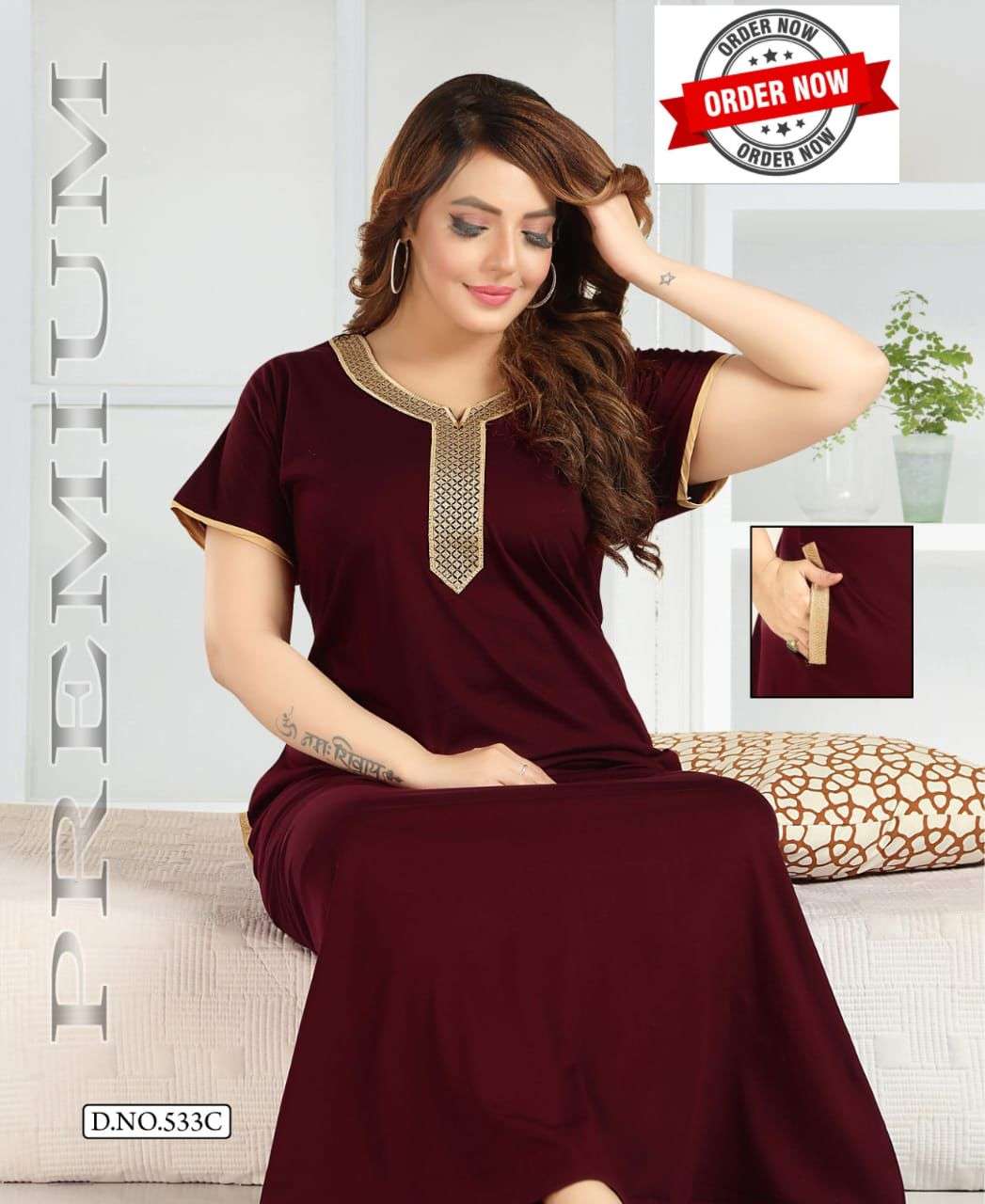 SUMMER SPECIAL 533 COLOURS BY SUSWANI 533-A TO 533-E SERIES HOSIERY COTTON NIGHTY GOWNS