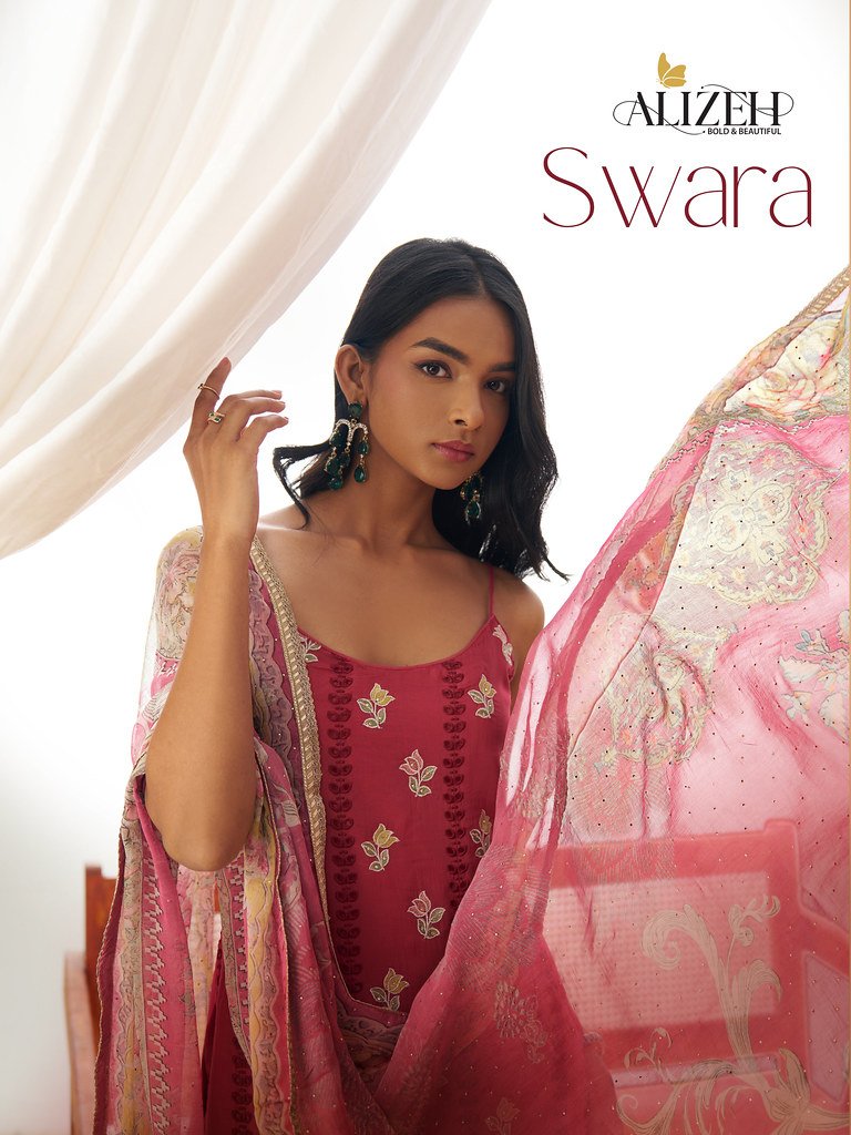 SWARA BY ALIZEH 8001 TO 8004 SERIES HEAVY ORGANZA STITCHED DRESSES