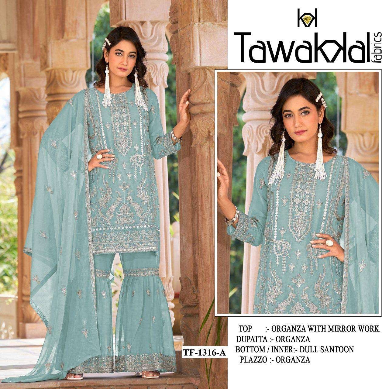 TF-1316 COLOURS BY TAWAKKAL FABRICS ORGANZA AND CHINON PAKISTANI DRESSES