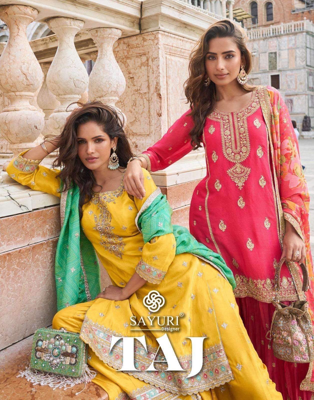 TAJ BY SAYURI 10032 TO 10035 SERIES HEAVY PREMIUM SILK SHARARA DRESSES