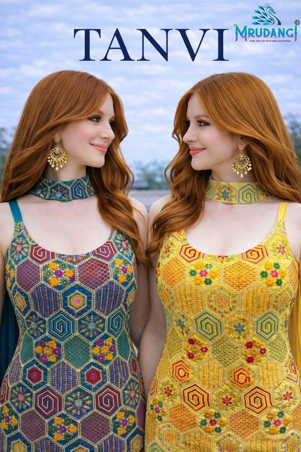 TANVI BY MRUDANGI 773 TO 776 SERIES REAL CHINON SILK STITCHED DRESSES