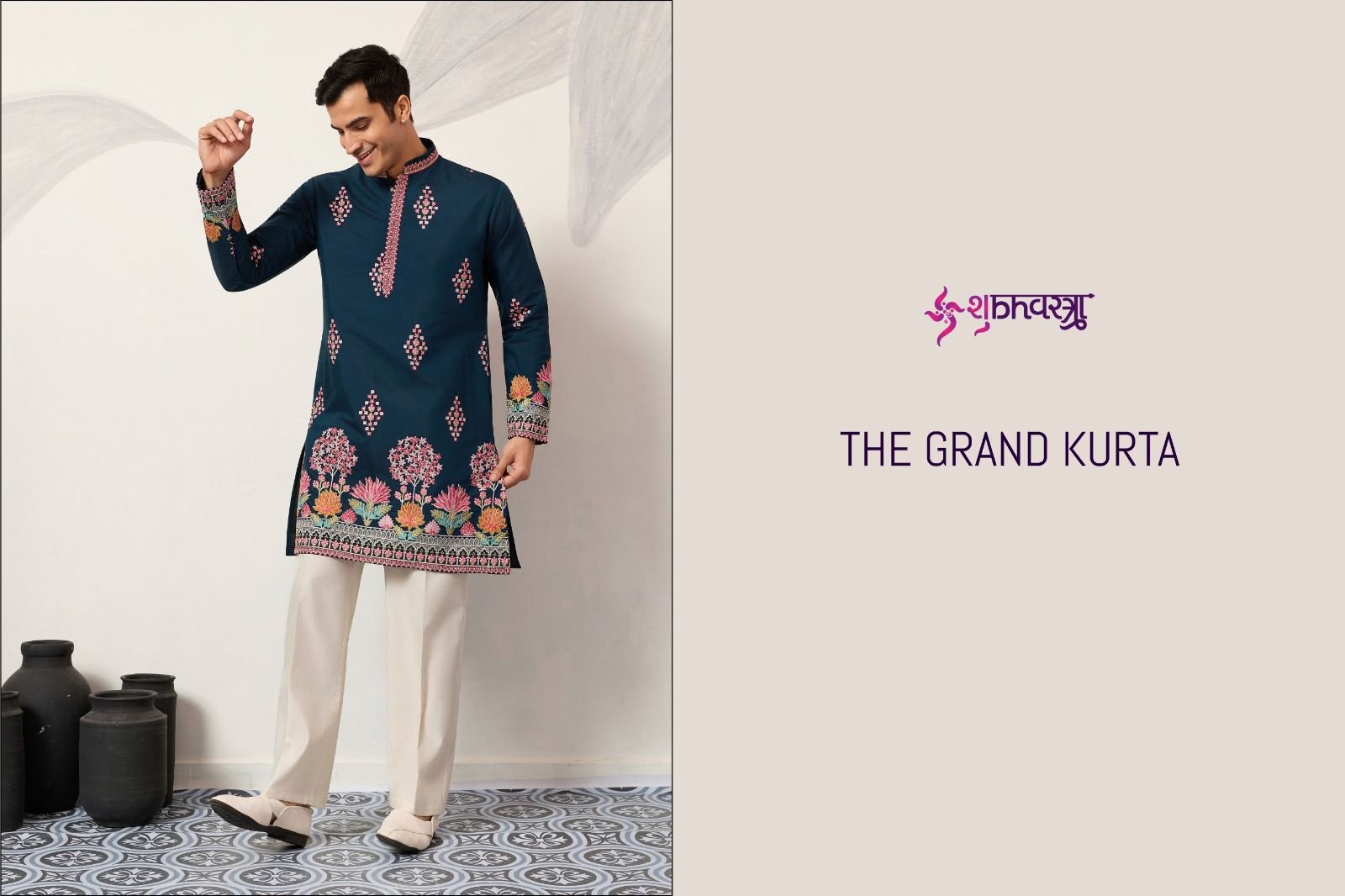 THE GRAND KURTA BY SHUBHVASTRA 61641 TO 61648 SERIES VISCOSE SILK MENS KURTAS