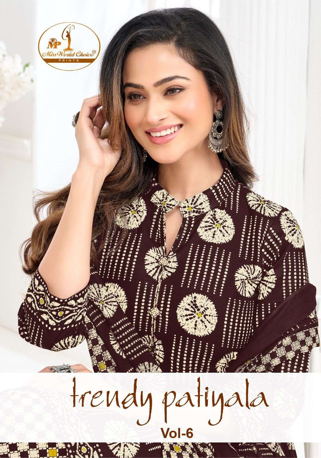 TRENDY PATIYALA VOL-6 BY MISS WORLD CHOICE 6001 TO 6010 SERIES COTTON DRESSES