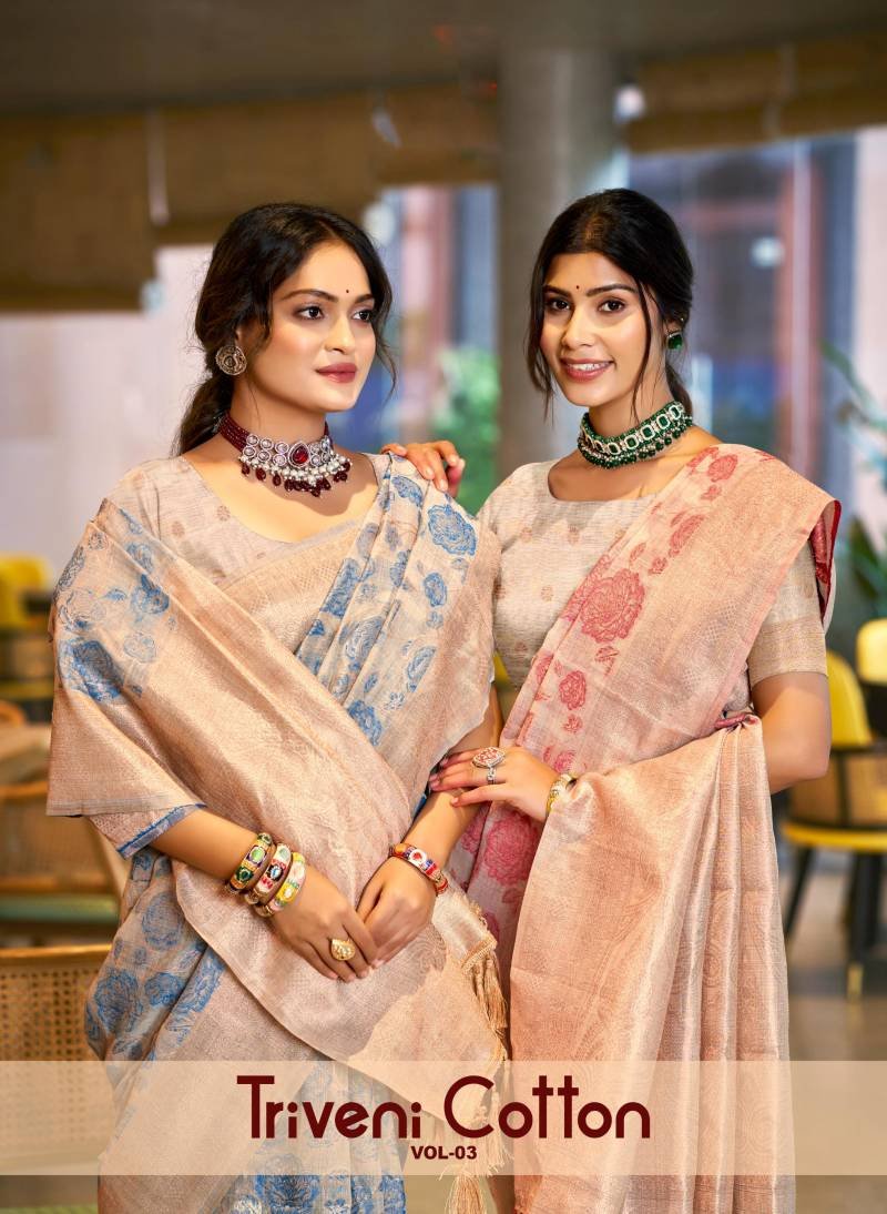 TRIVENI COTTON VOL-3 BY BUNAWAT 1001 TO 1006 SERIES COTTON SILK SAREES