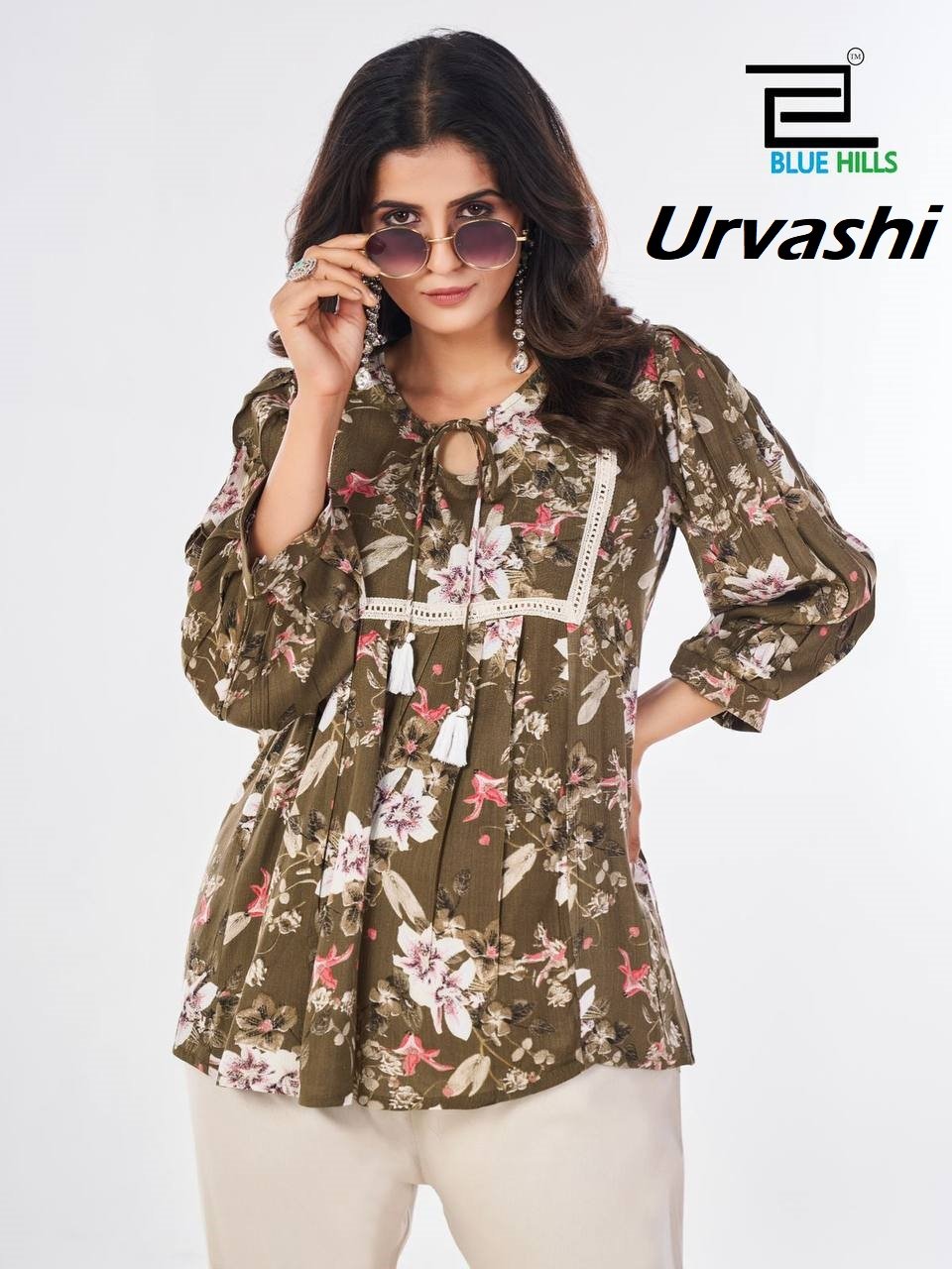 URVASHI BY BLUE HILLS 3001 TO 3004 SERIES WRINKLE RAYON PRINT TOPS