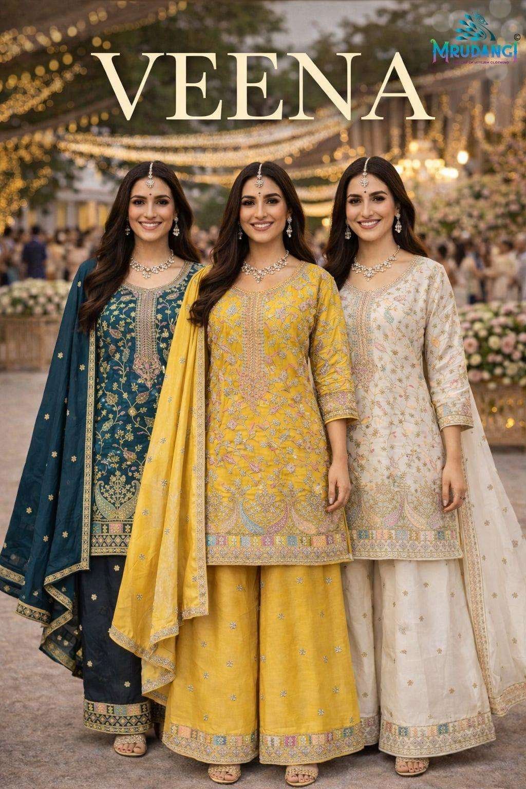 VEENA BY MRUDANGI 862 TO 865 SERIES DESIGNER CHINON STITCHED DRESSES