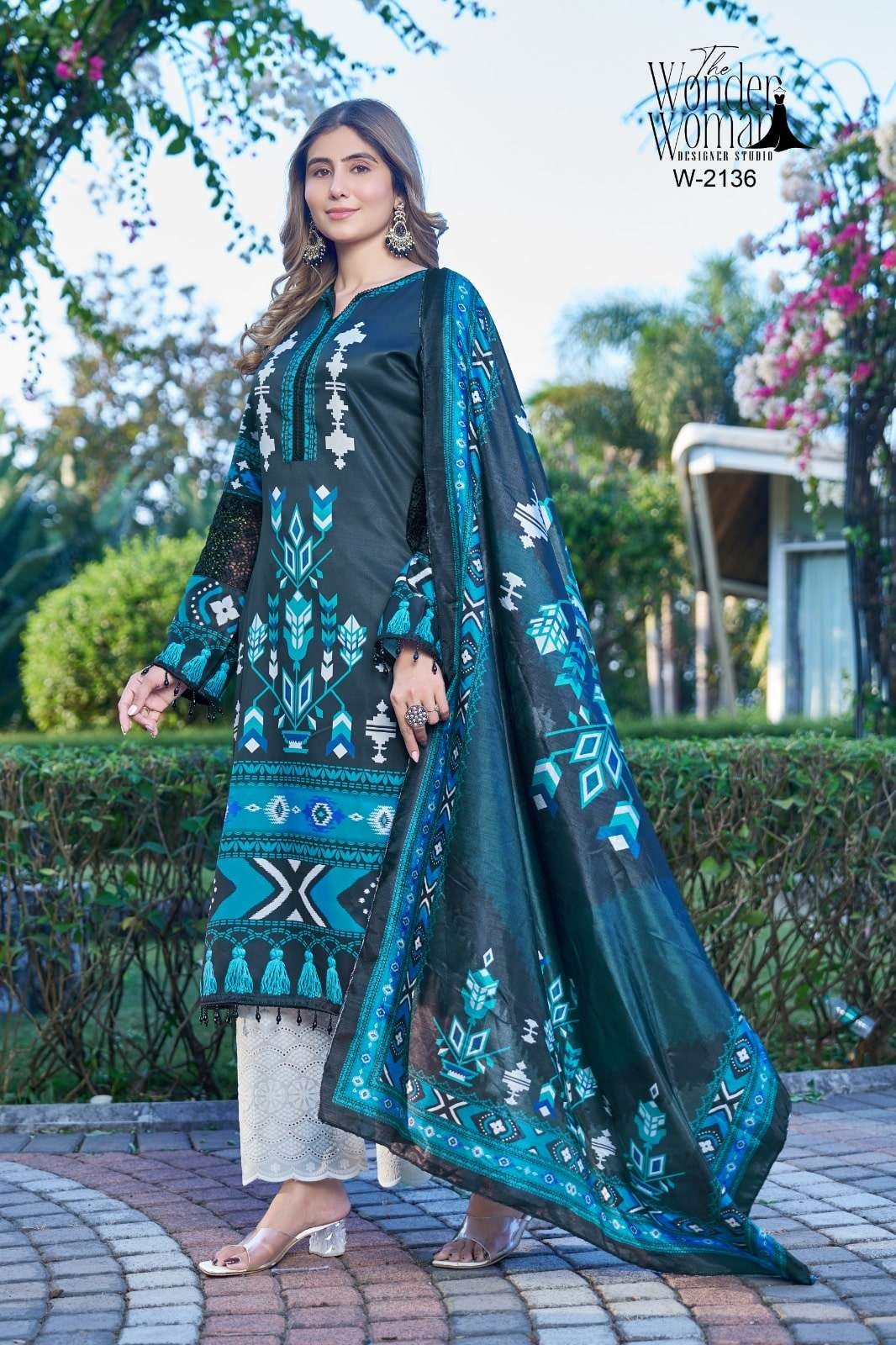 W-2136 BY SUSWANI FANCY DESIGNER COTTON SATIN PRINT STITCHED DRESS