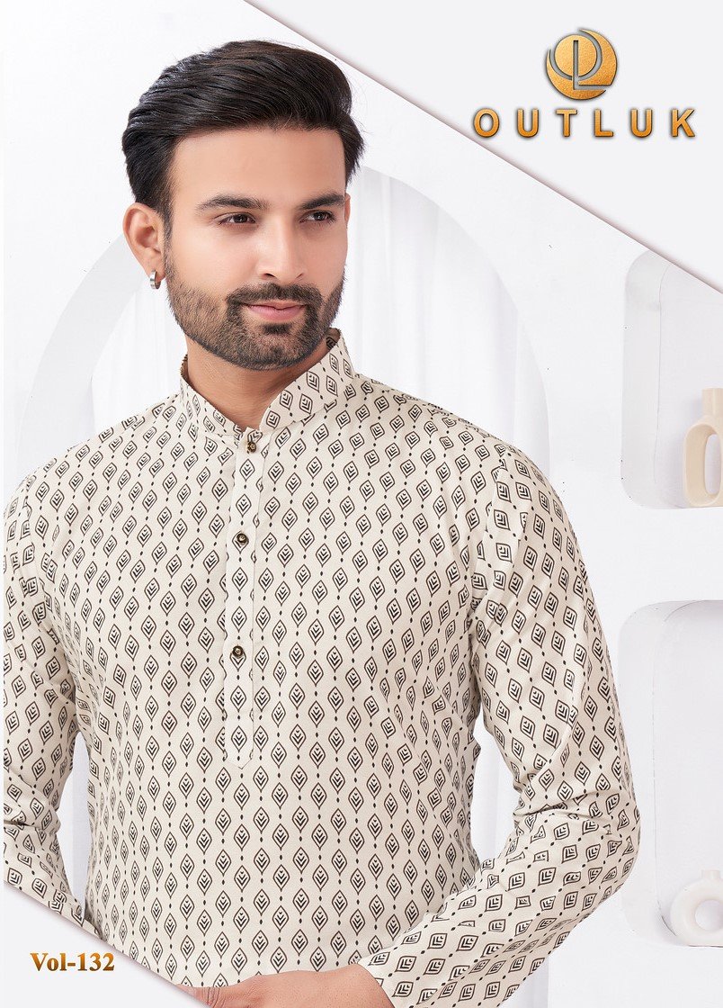 WEDDING COLLECTION VOL-132 BY OUTLUK 132001 TO 132008 SERIES RAYON COTTON MENS KURTA AND PYJAMA