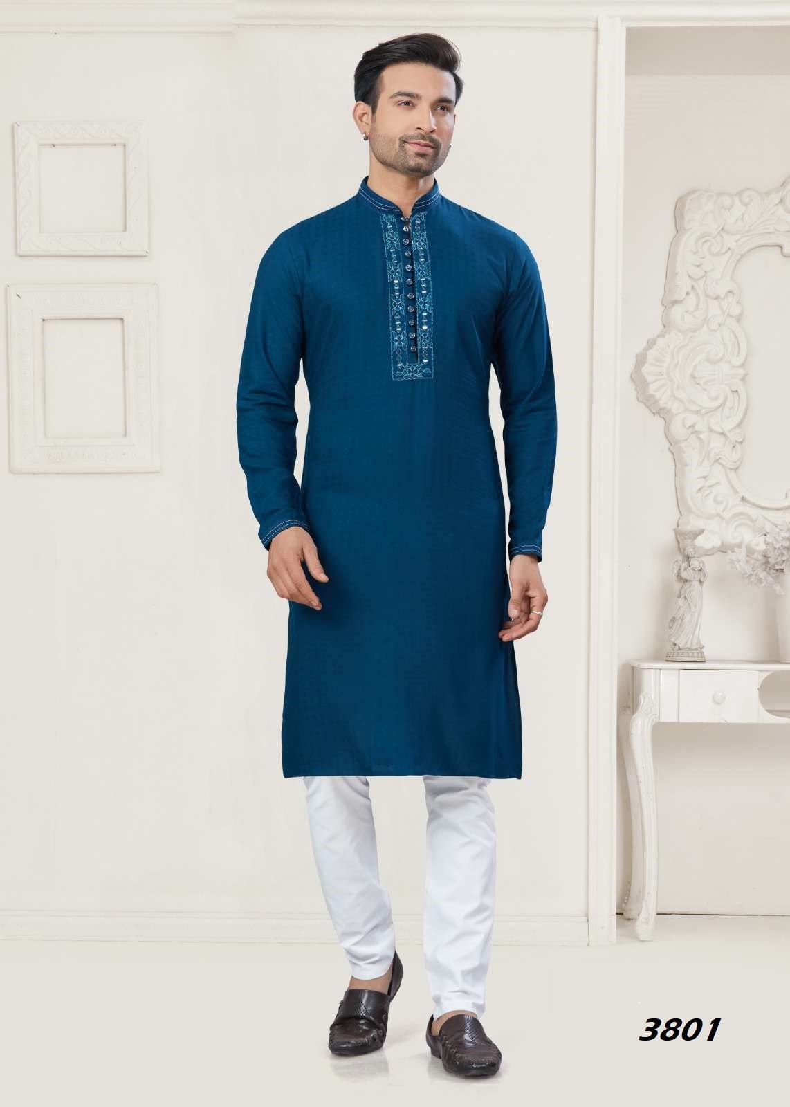 WEDDING COLLECTION VOL-38 BY OUTLUK 3801 TO 3806 SERIES COTTON MENS KURTA AND PYJAMA