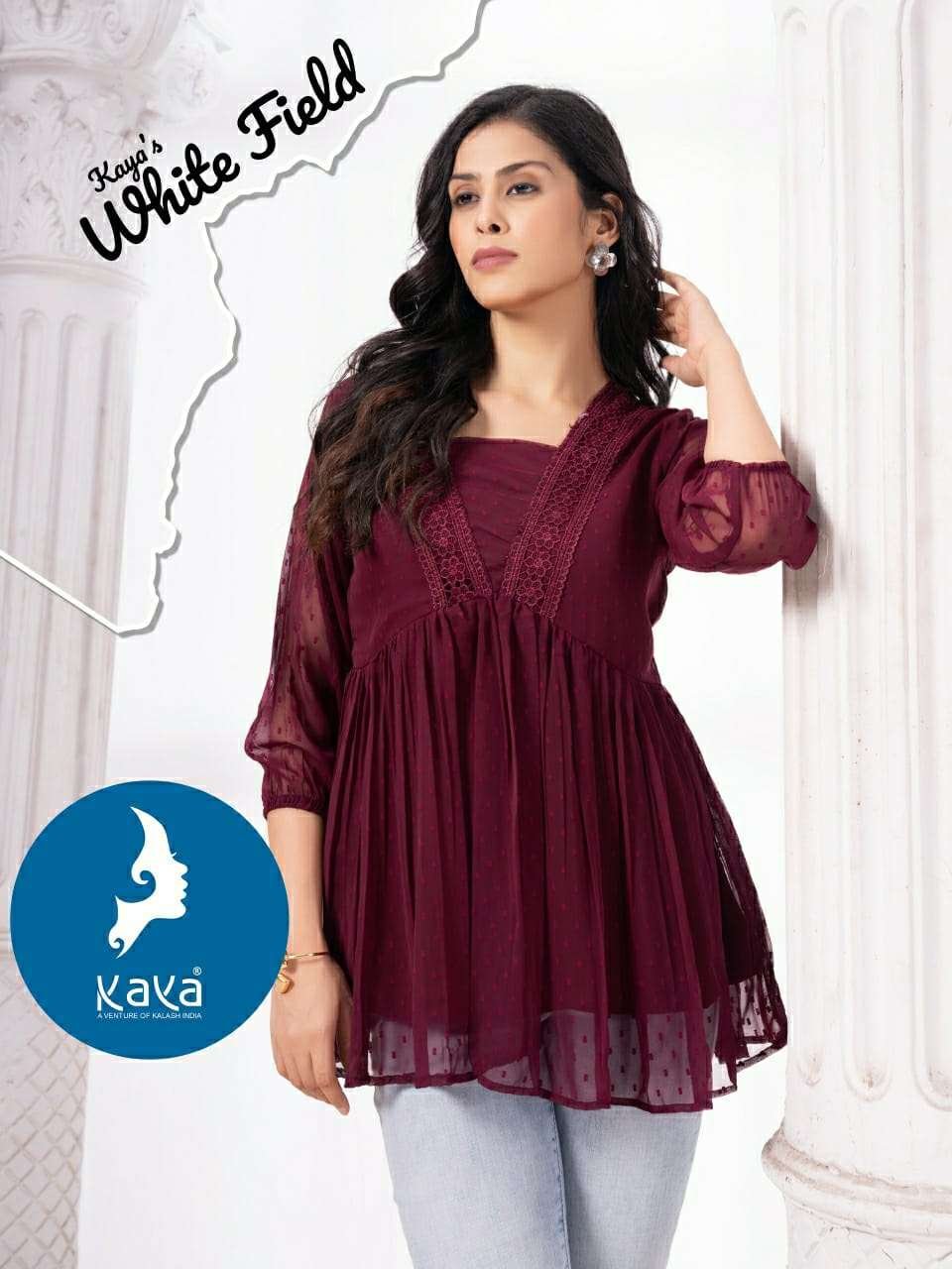 WHITE FIELD BY KAYA 01 TO 08 SERIES FANCY GEORGETTE BUTTI SHORT TOPS