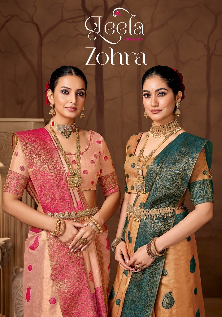 ZOHRA BY LEELA CREATION A TO F SERIES DESIGNER TOP DYED SILK SAREES